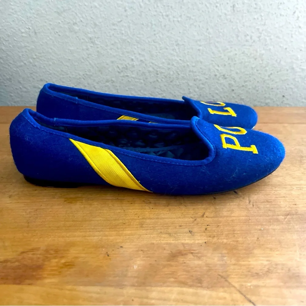 Ralph Lauren Spell Out Flannel Wool Slippers Blue Royal Shoes Sz 2